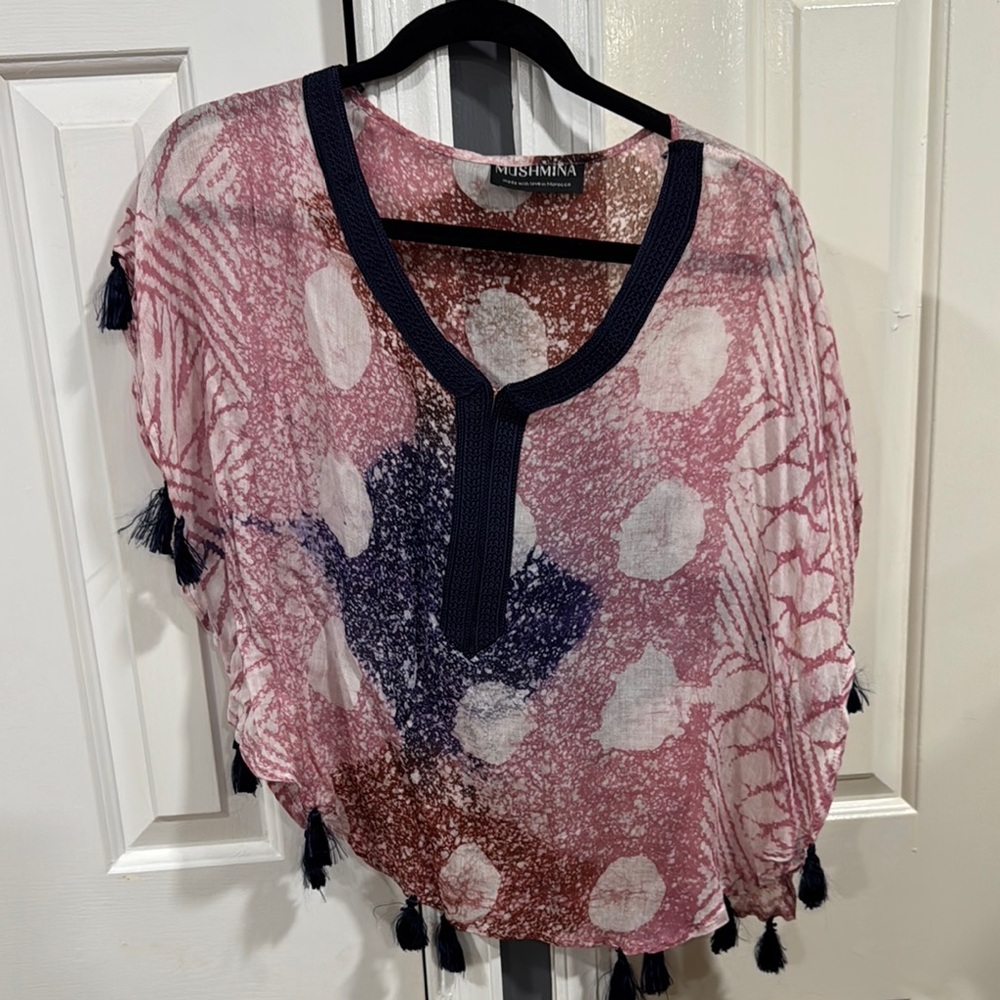 Mishmina Pink and Blue Sheer Poncho